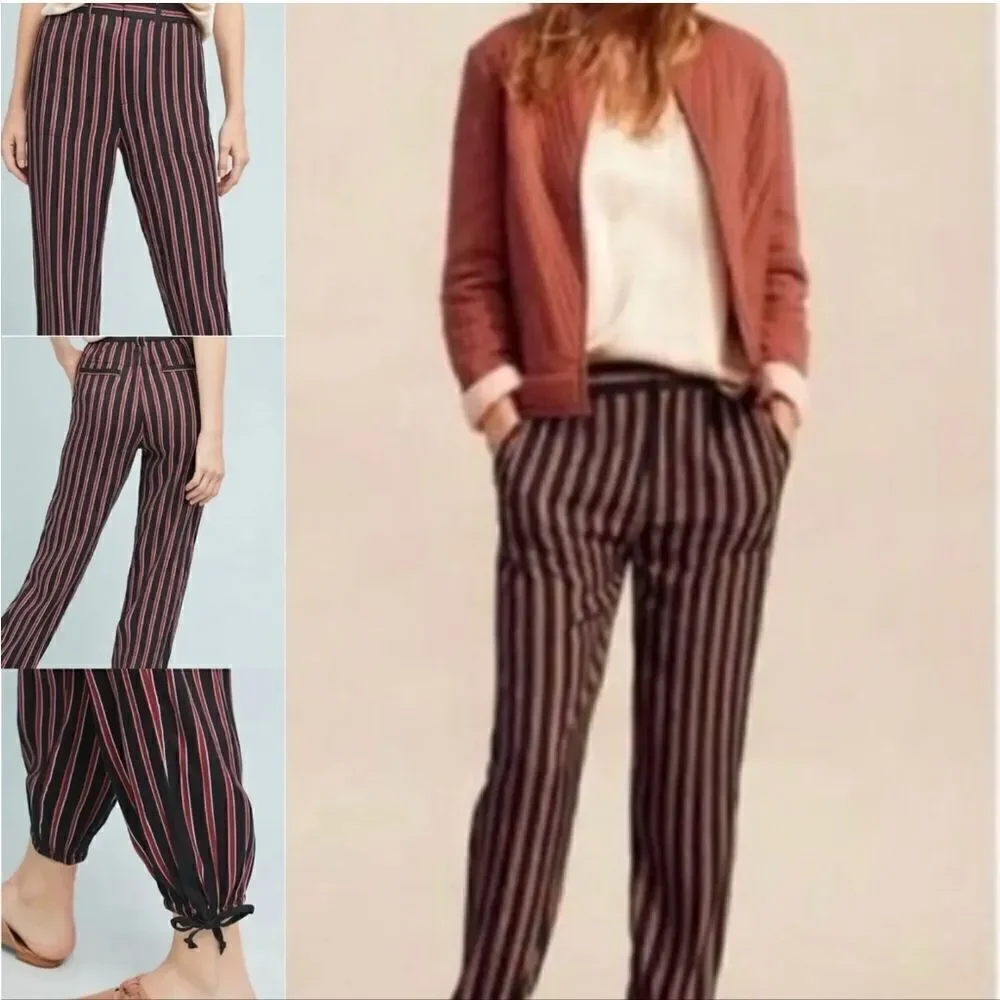 Anthropologie Silky Striped Jogger Pants Size M